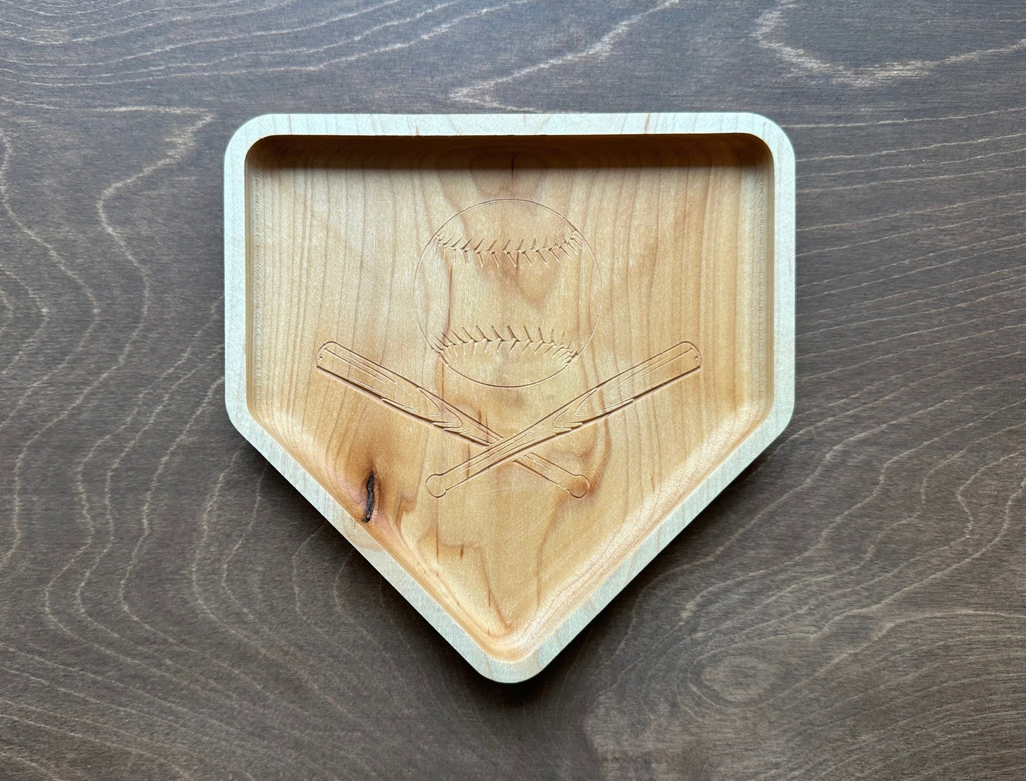 Baseball Home Plate Shape Hardwood Catchall Tray | Trivet | Personalized | Home Base | Serving Tray | Maple | Cherry | Walnut | Softball