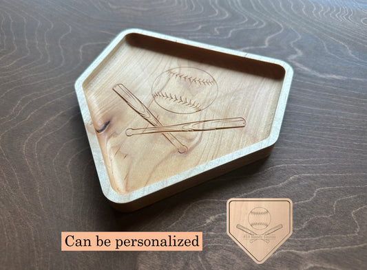 Baseball Home Plate Shape Hardwood Catchall Tray | Trivet | Personalized | Home Base | Serving Tray | Maple | Cherry | Walnut | Softball
