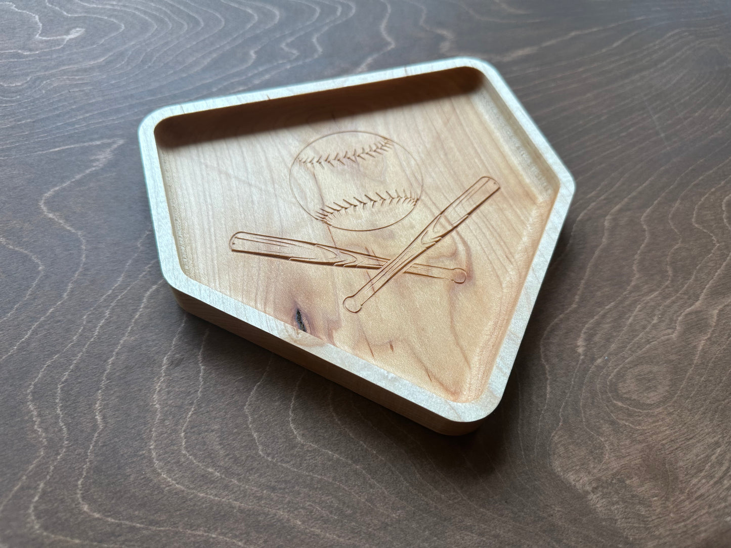 Baseball Home Plate Shape Hardwood Catchall Tray | Trivet | Personalized | Home Base | Serving Tray | Maple | Cherry | Walnut | Softball