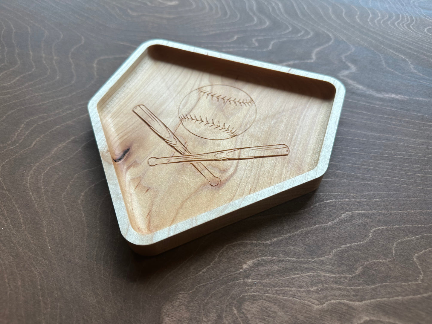 Baseball Home Plate Shape Hardwood Catchall Tray | Trivet | Personalized | Home Base | Serving Tray | Maple | Cherry | Walnut | Softball