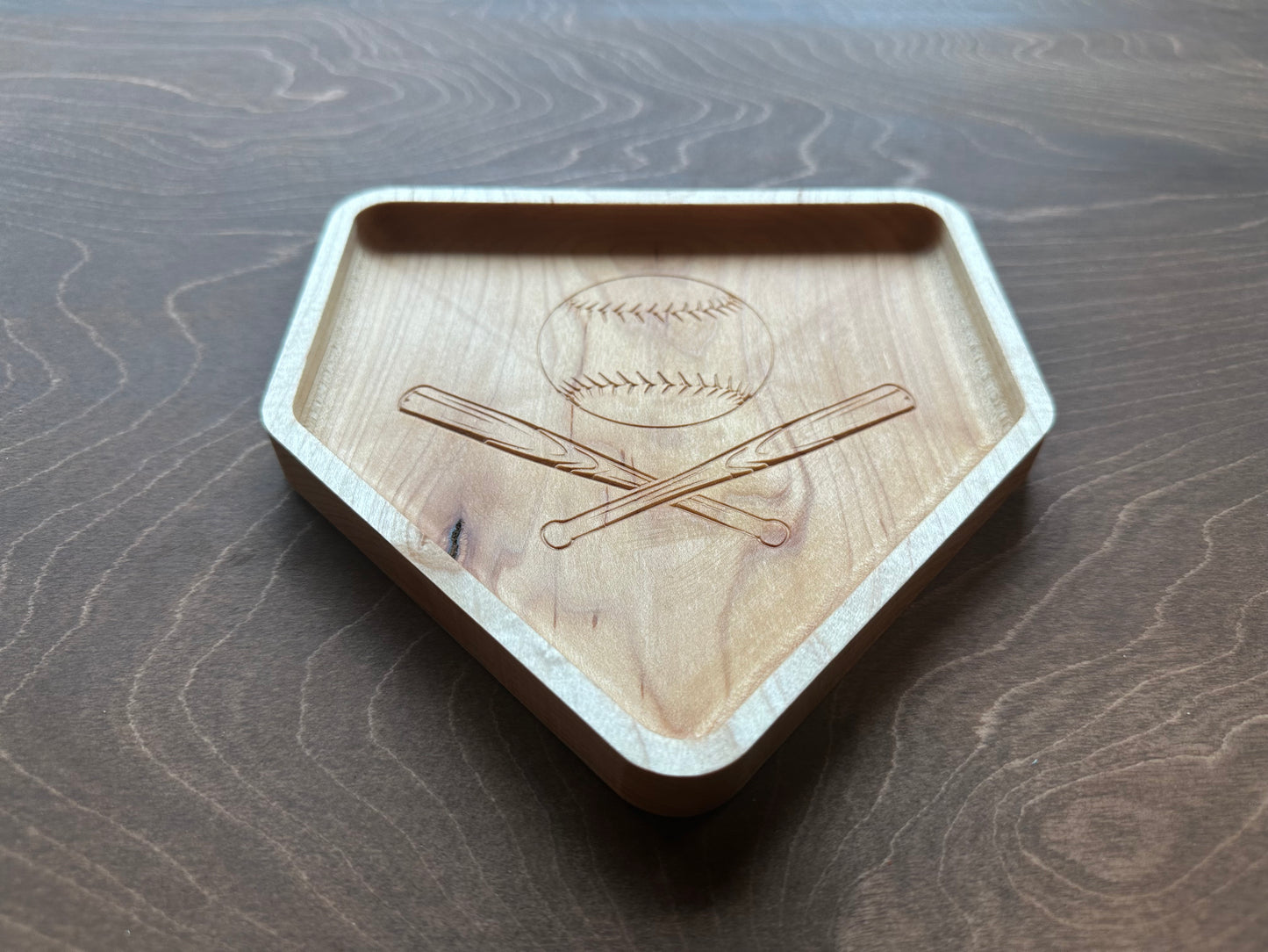 Baseball Home Plate Shape Hardwood Catchall Tray | Trivet | Personalized | Home Base | Serving Tray | Maple | Cherry | Walnut | Softball