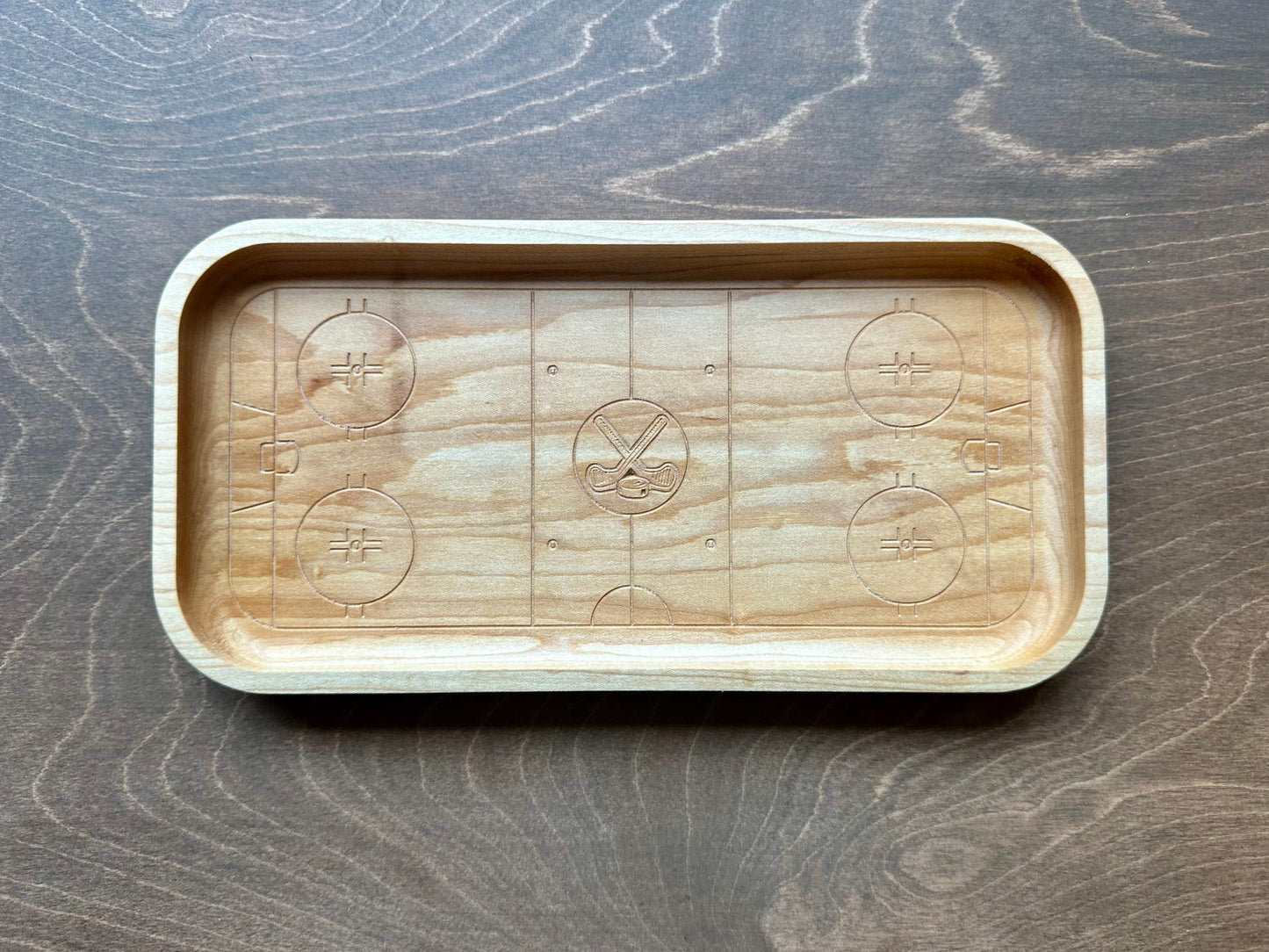 Hockey Rink Shape Hardwood Catchall Tray | Trivet | Serving Board | Charcuterie | Own Logo | Maple | Cherry | Walnut | Custom | Personalized