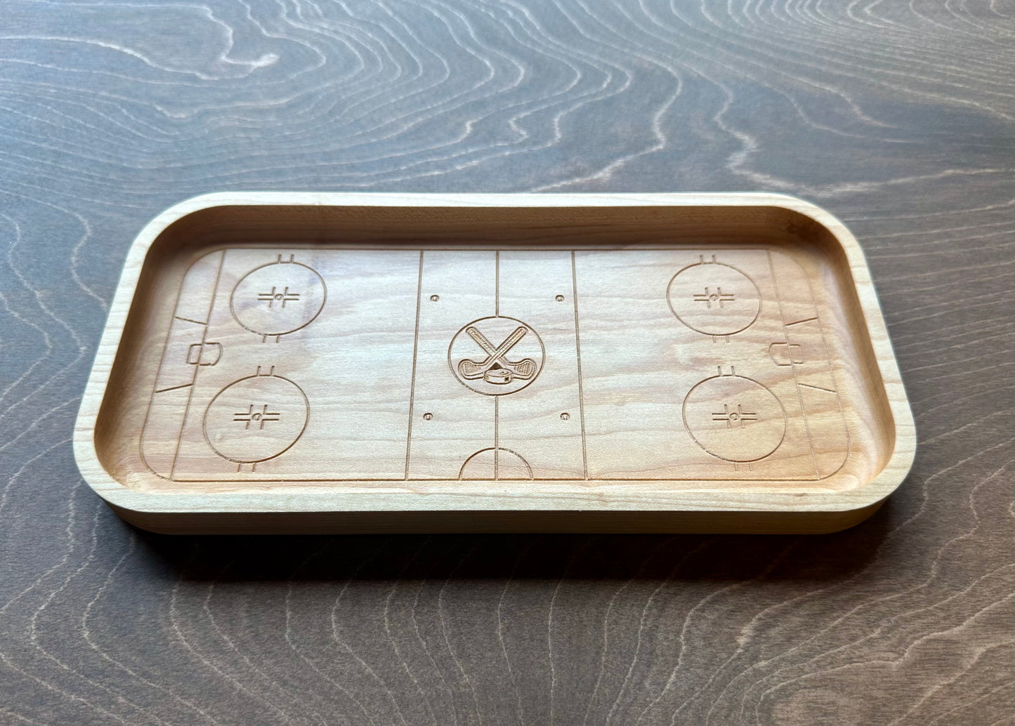 Hockey Rink Shape Hardwood Catchall Tray | Trivet | Serving Board | Charcuterie | Own Logo | Maple | Cherry | Walnut | Custom | Personalized