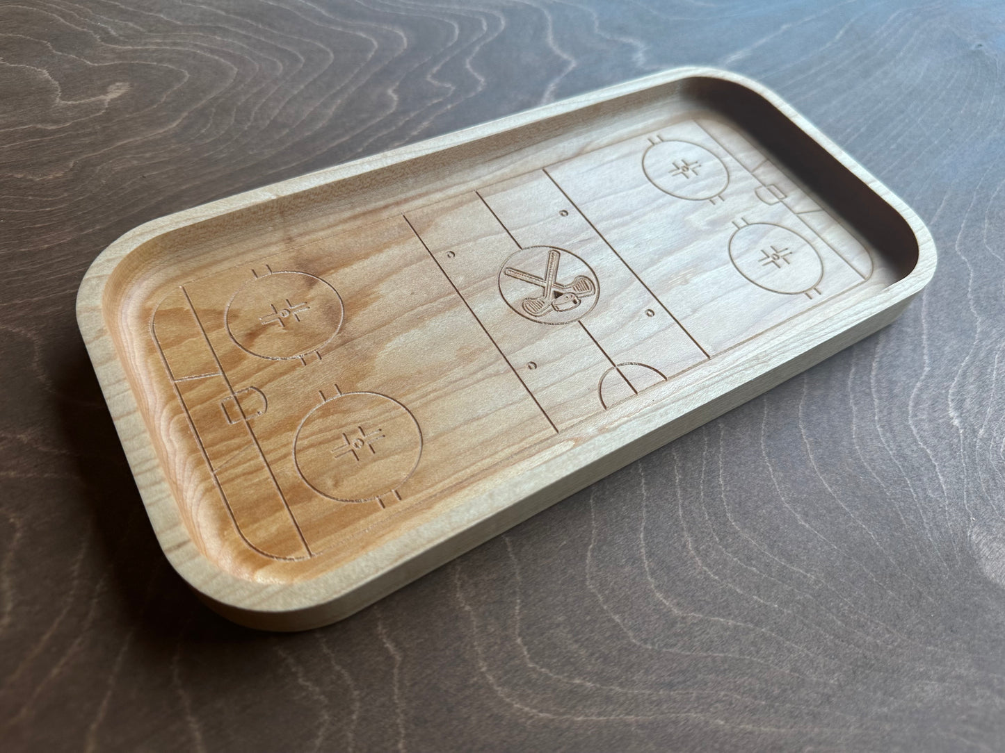 Hockey Rink Shape Hardwood Catchall Tray | Trivet | Serving Board | Charcuterie | Own Logo | Maple | Cherry | Walnut | Custom | Personalized