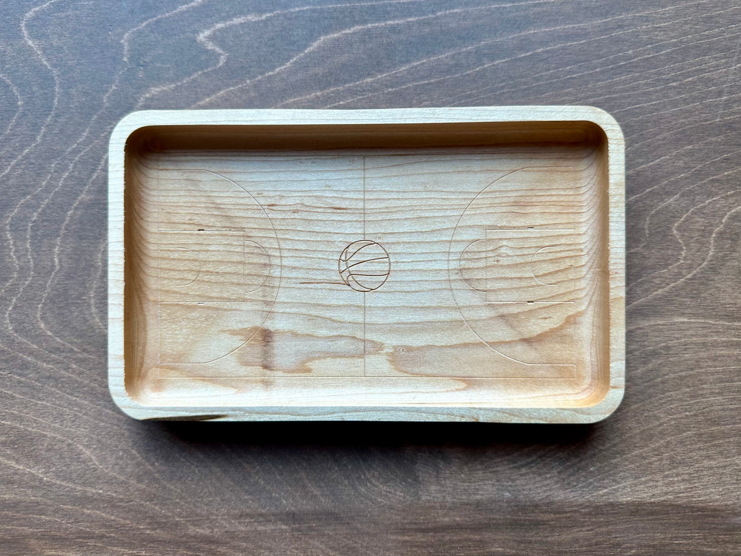 Basketball Court Shape Hardwood Catchall Tray | Trivet | Serving Board | Charcuterie | Personalized | Maple | Cherry | Walnut | Logo
