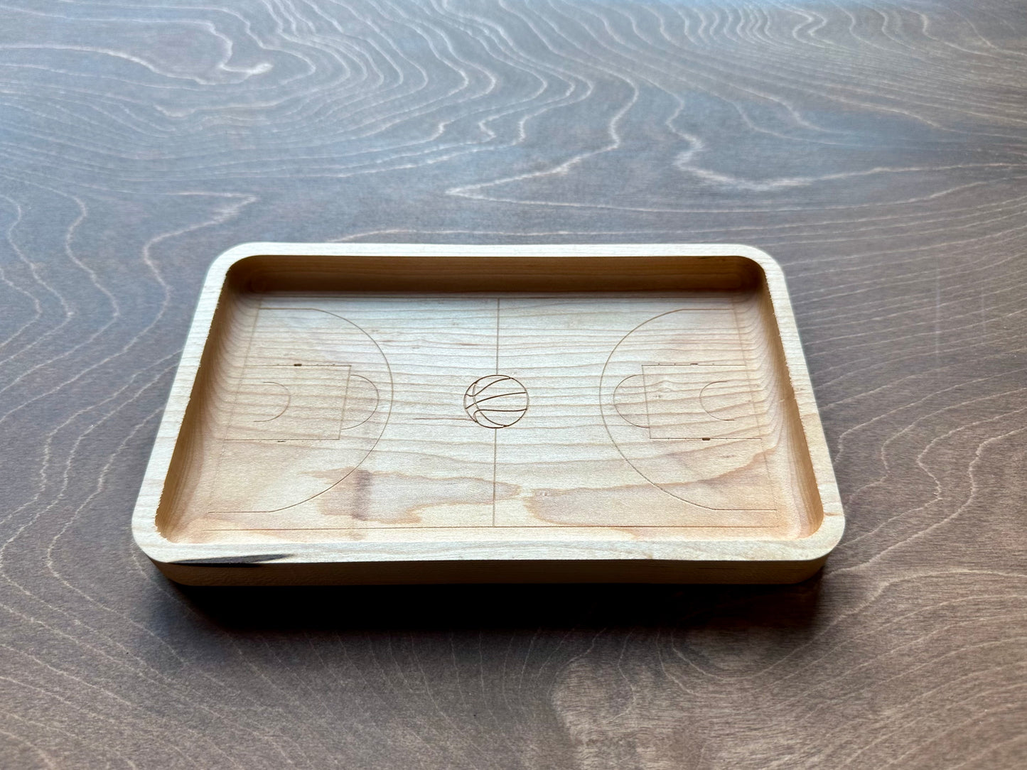 Basketball Court Shape Hardwood Catchall Tray | Trivet | Serving Board | Charcuterie | Personalized | Maple | Cherry | Walnut | Logo