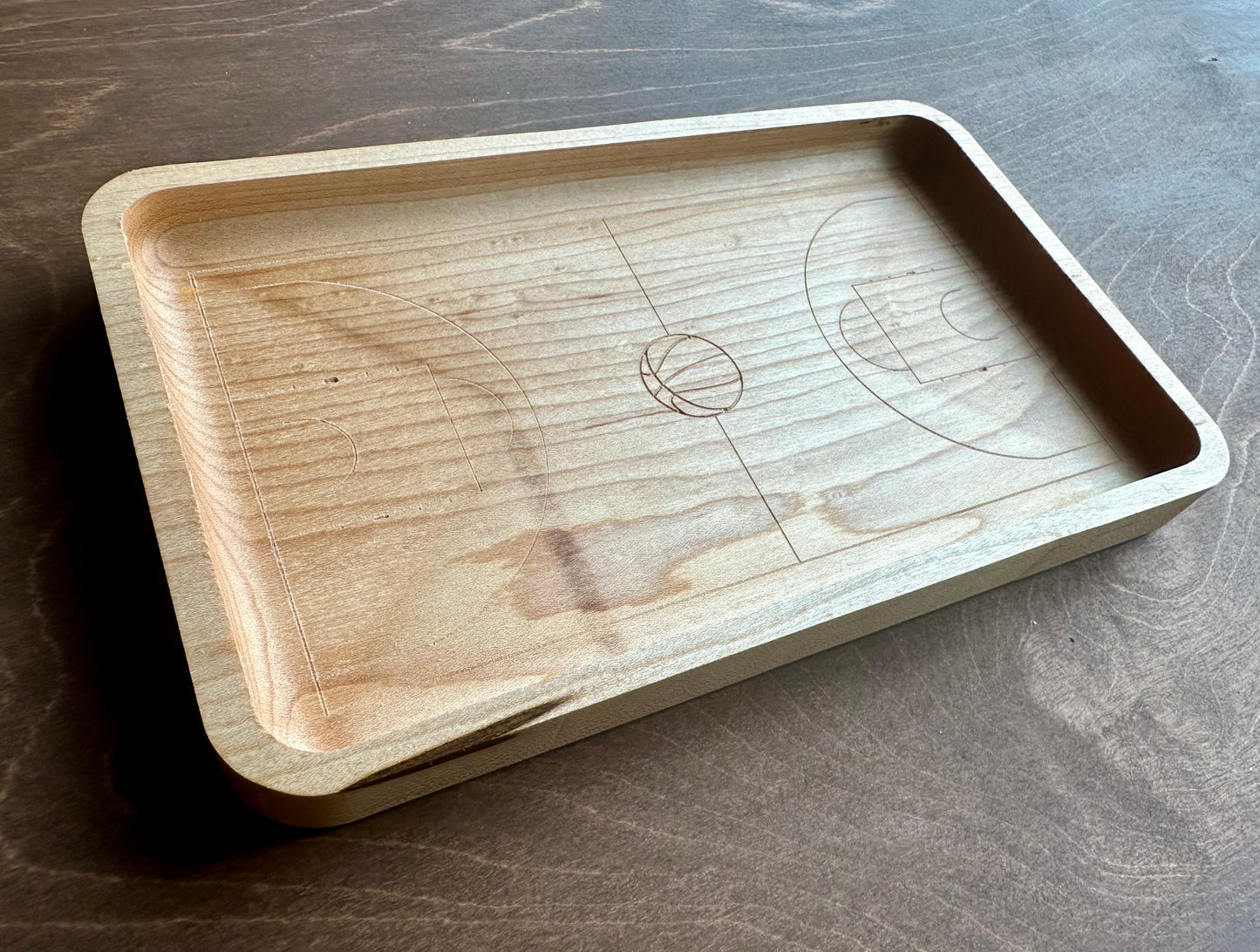 Basketball Court Shape Hardwood Catchall Tray | Trivet | Serving Board | Charcuterie | Personalized | Maple | Cherry | Walnut | Logo