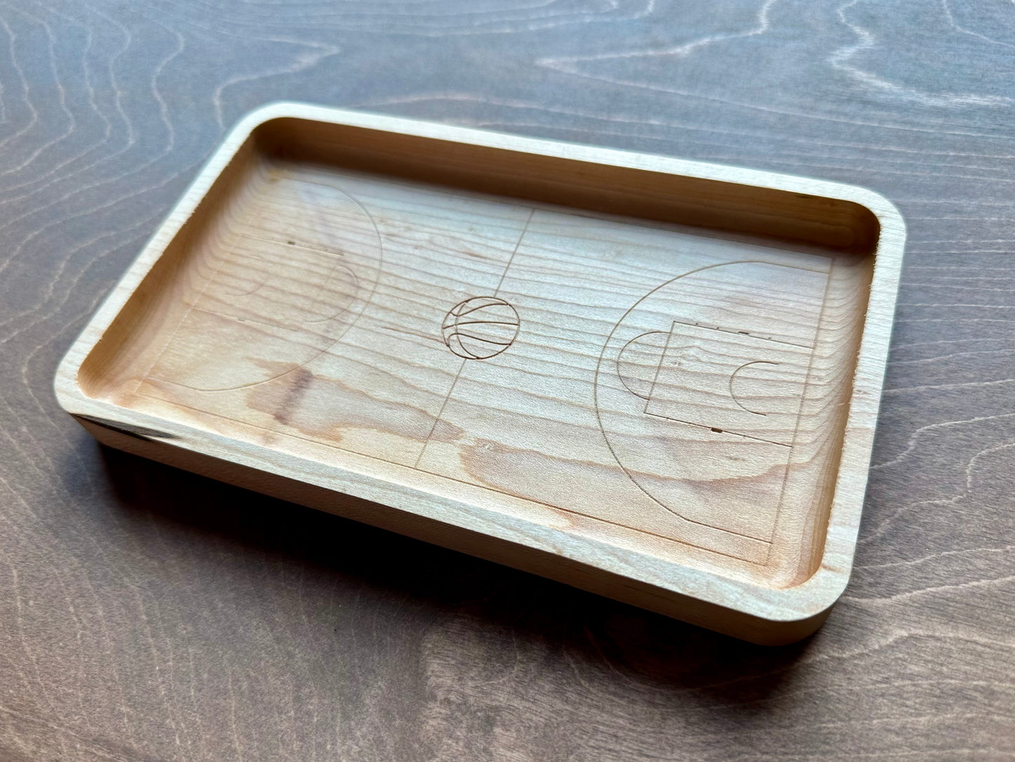 Basketball Court Shape Hardwood Catchall Tray | Trivet | Serving Board | Charcuterie | Personalized | Maple | Cherry | Walnut | Logo