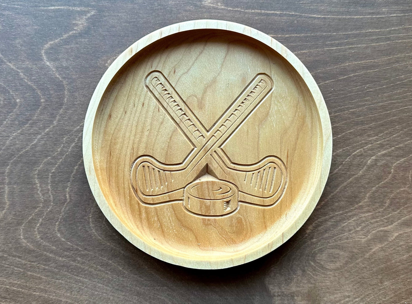 Hockey Sticks and Puck Hardwood Catchall Tray | Trivet | Personalized | Serving Tray | Maple | Cherry | Walnut