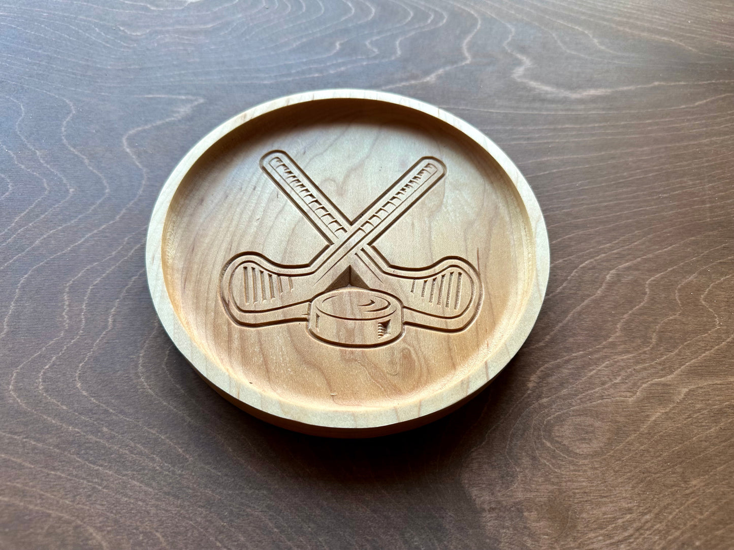 Hockey Sticks and Puck Hardwood Catchall Tray | Trivet | Personalized | Serving Tray | Maple | Cherry | Walnut
