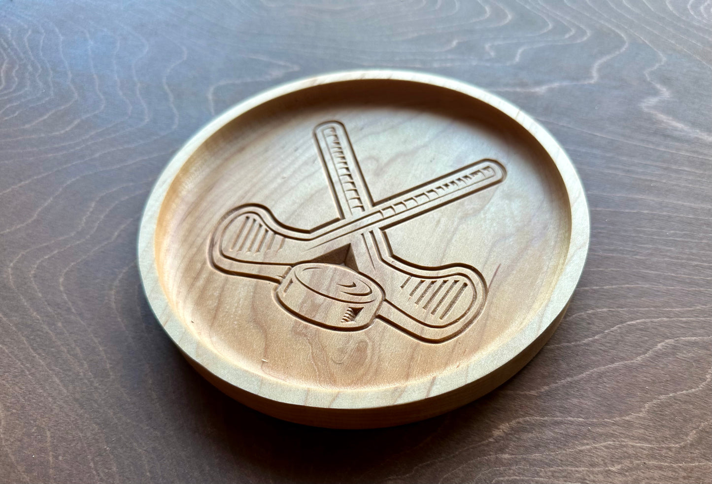Hockey Sticks and Puck Hardwood Catchall Tray | Trivet | Personalized | Serving Tray | Maple | Cherry | Walnut