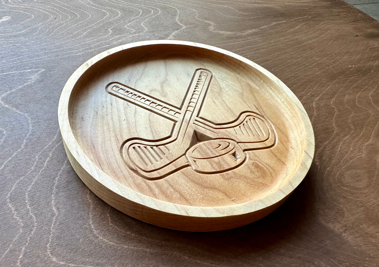 Hockey Sticks and Puck Hardwood Catchall Tray | Trivet | Personalized | Serving Tray | Maple | Cherry | Walnut