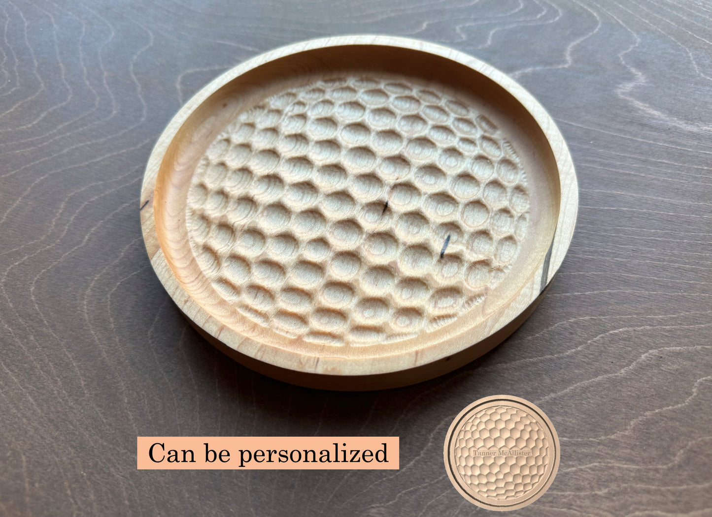 Golf Ball Shape Hardwood Tray | Trivet | Personalized | Serving Tray | Maple | Cherry | Walnut | Catchall Tray | Wood Sign