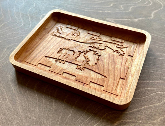 Plateau fourre-tout en bois dur avec drapeau de l'Île-du-Prince-Édouard | Dessous de plat | Planche de service | Charcuterie | Érable | Cerisier | Noyer | Charlottetown | Canada