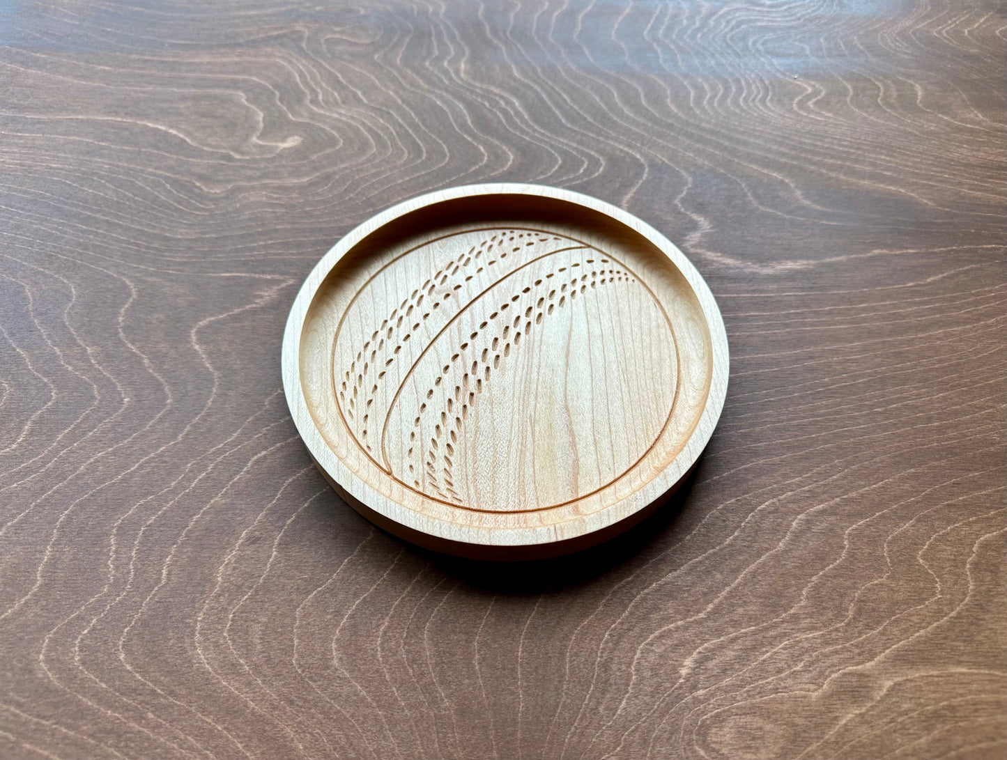 Cricket Ball Shape Hardwood Catchall Tray | Trivet | Personalized | Serving Tray | Custom | Maple | Cherry | Walnut | Softball