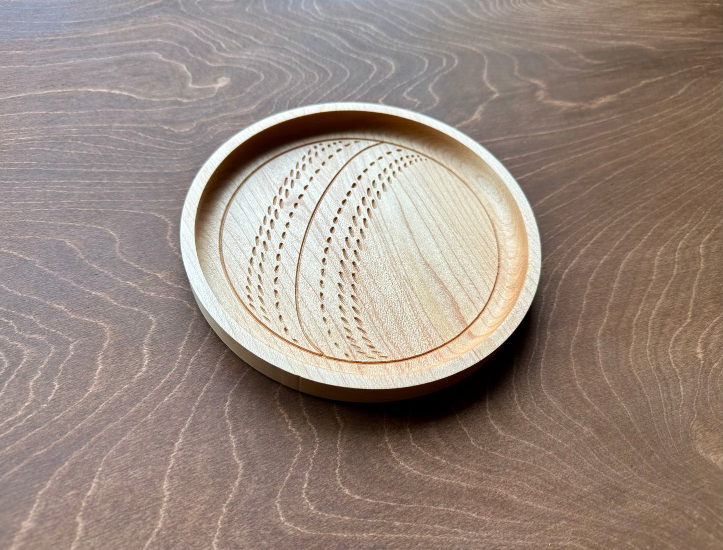 Cricket Ball Shape Hardwood Catchall Tray | Trivet | Personalized | Serving Tray | Custom | Maple | Cherry | Walnut | Softball