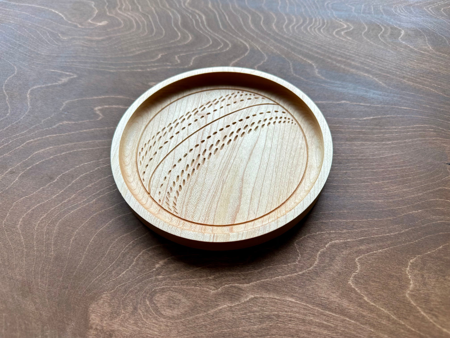 Cricket Ball Shape Hardwood Catchall Tray | Trivet | Personalized | Serving Tray | Custom | Maple | Cherry | Walnut | Softball