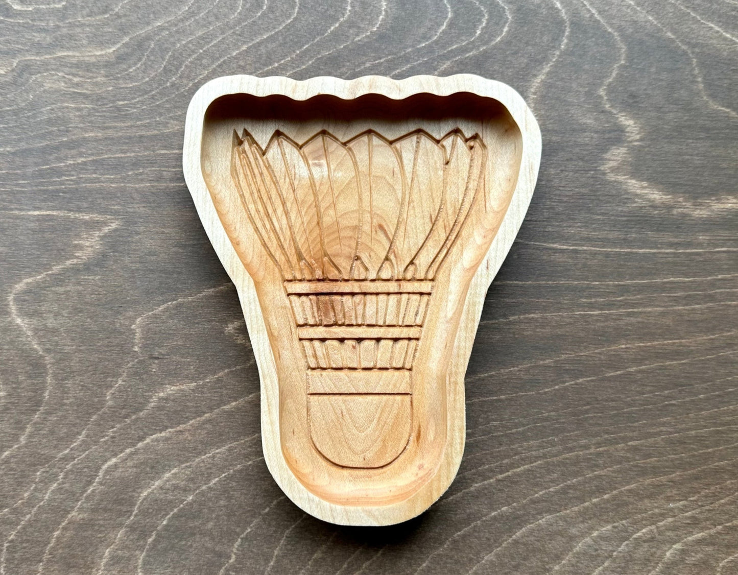 Badminton Shuttlecock Shape Hardwood Catchall Tray | Trivet | Personalized | Serving Tray | Maple | Cherry | Walnut