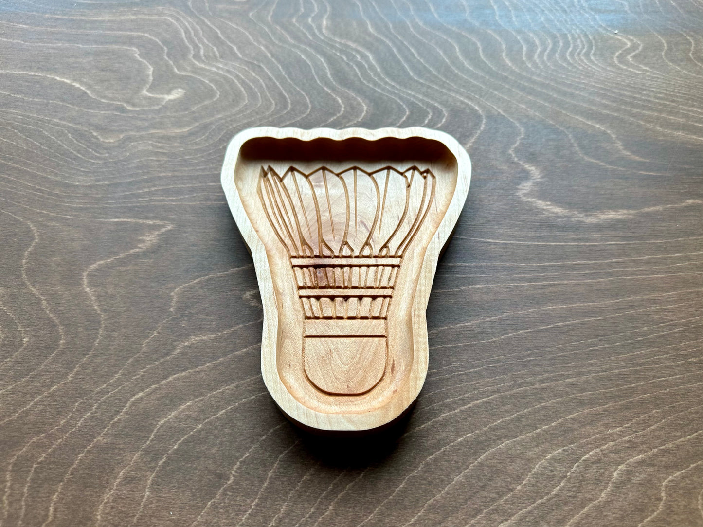 Badminton Shuttlecock Shape Hardwood Catchall Tray | Trivet | Personalized | Serving Tray | Maple | Cherry | Walnut