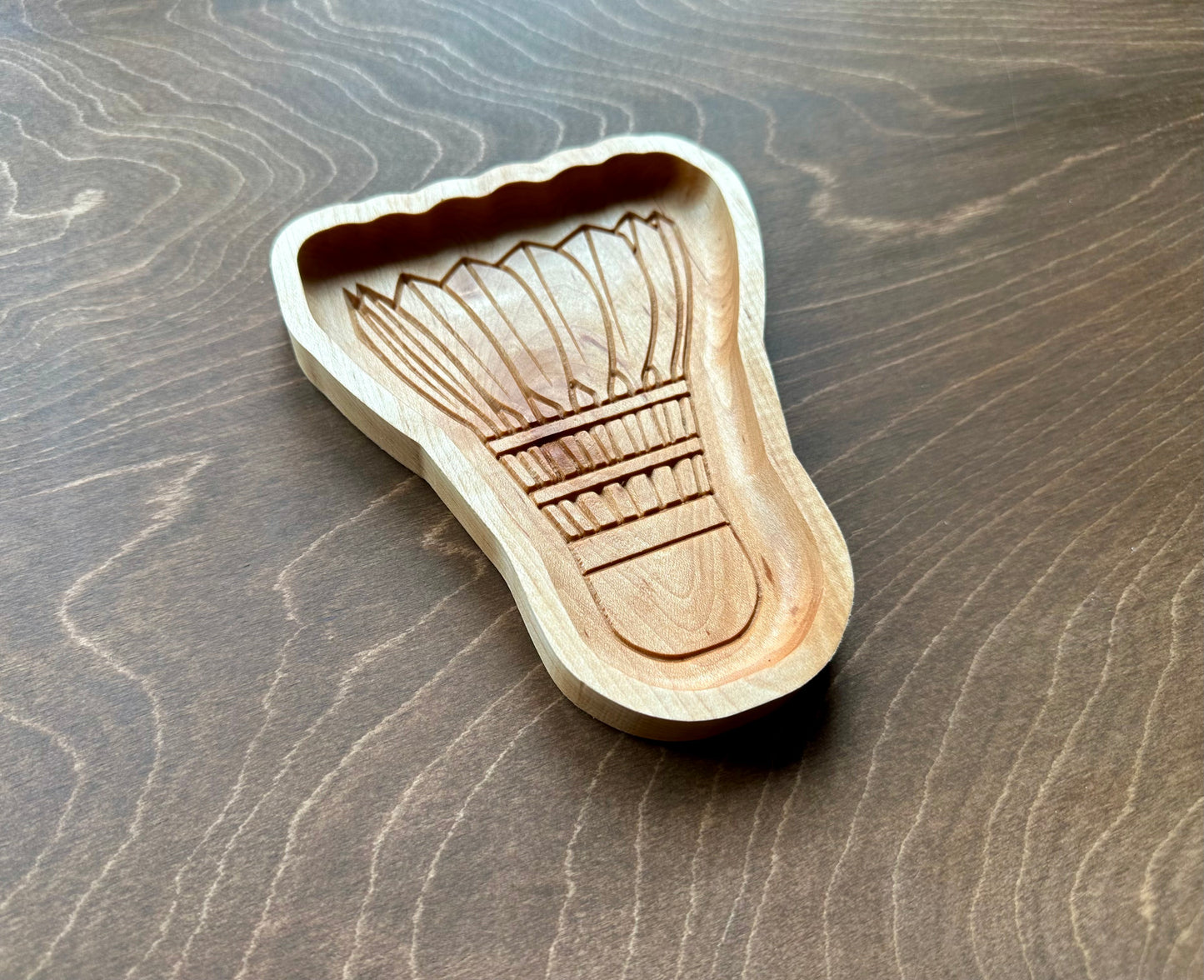 Badminton Shuttlecock Shape Hardwood Catchall Tray | Trivet | Personalized | Serving Tray | Maple | Cherry | Walnut