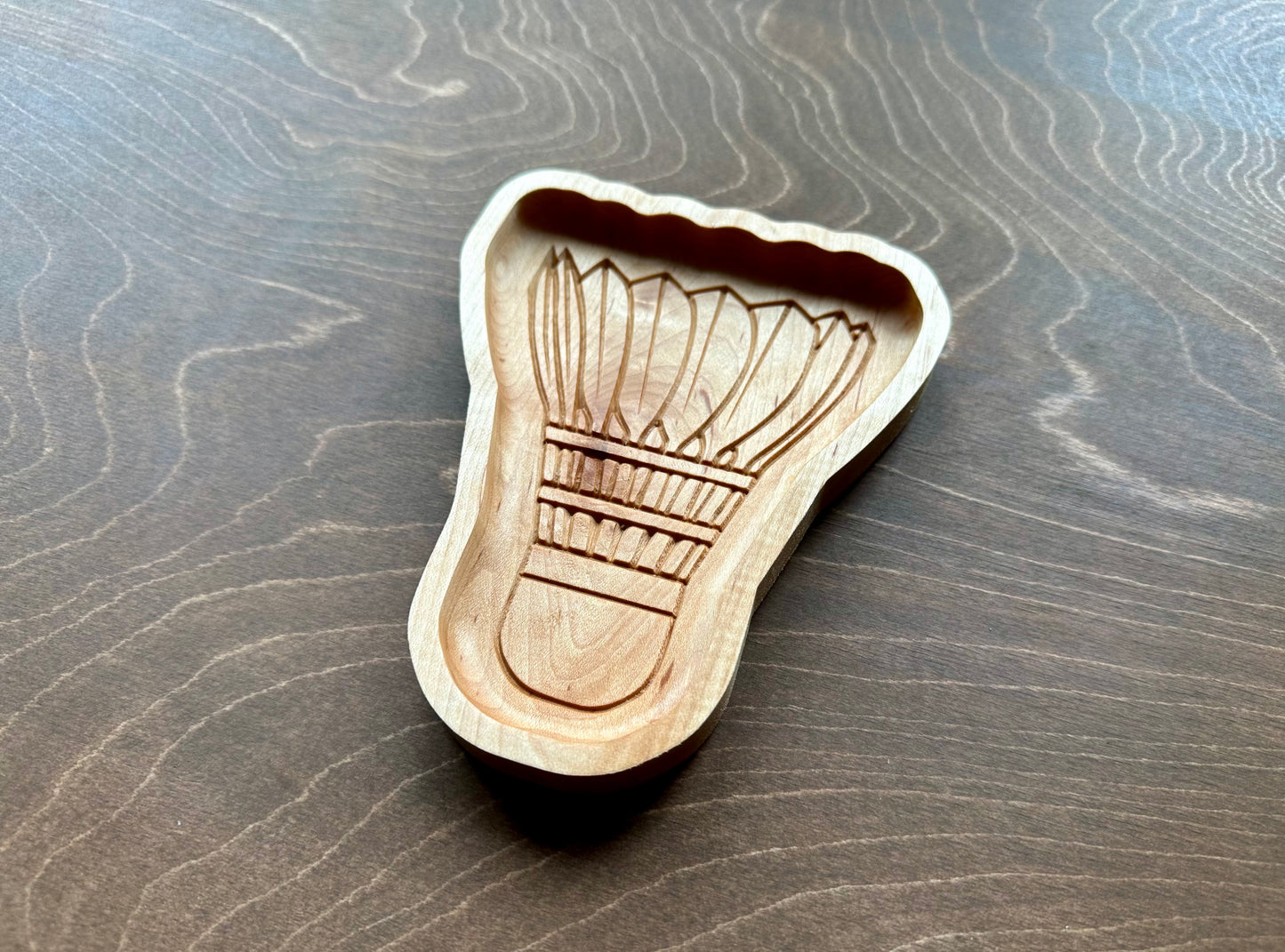 Badminton Shuttlecock Shape Hardwood Catchall Tray | Trivet | Personalized | Serving Tray | Maple | Cherry | Walnut