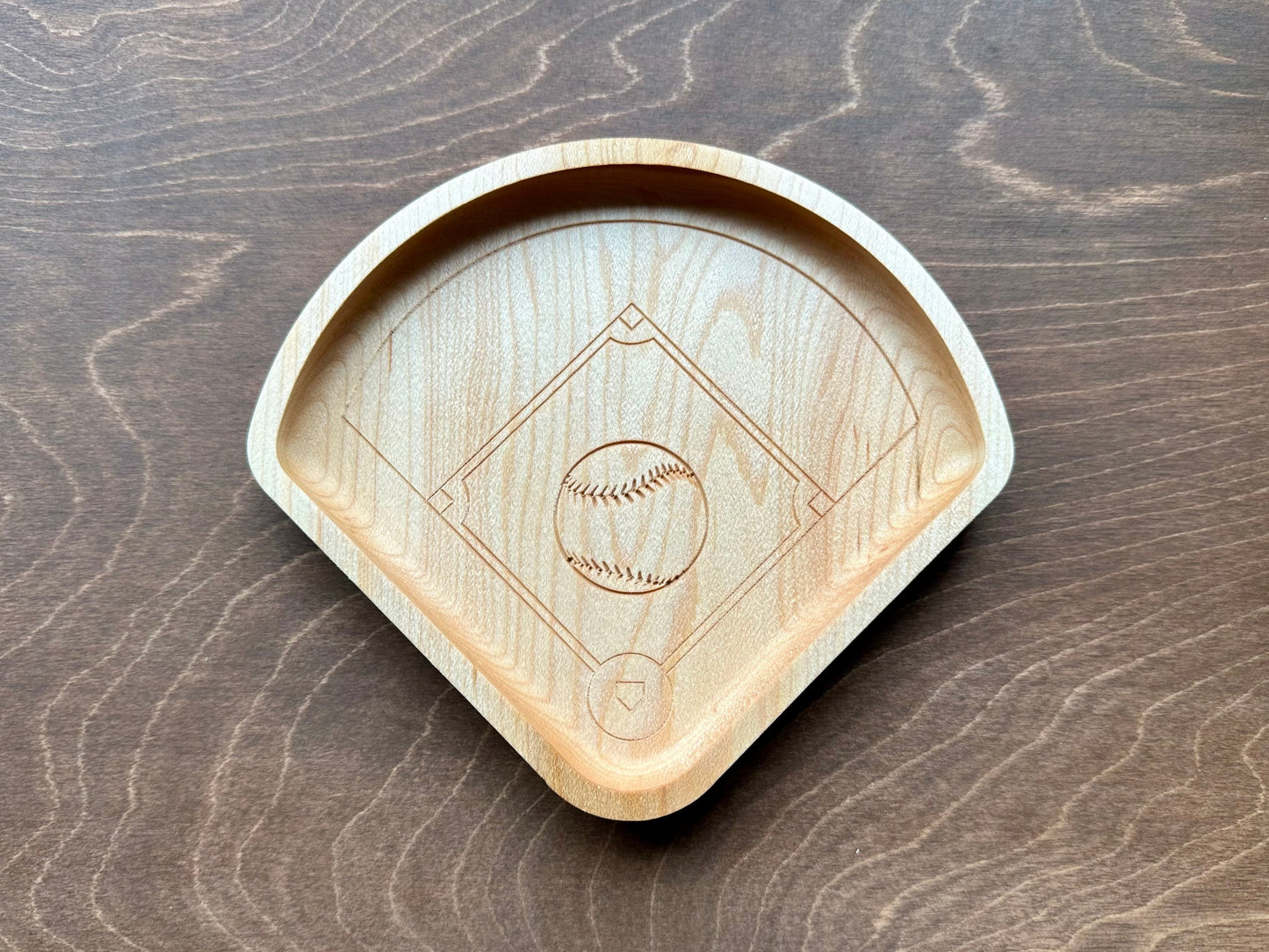 Baseball Diamond Shape Hardwood Catchall Tray | Trivet | Serving Board | Charcuterie | Personalized | Logo | Maple | Cherry | Walnut | Baseball Field