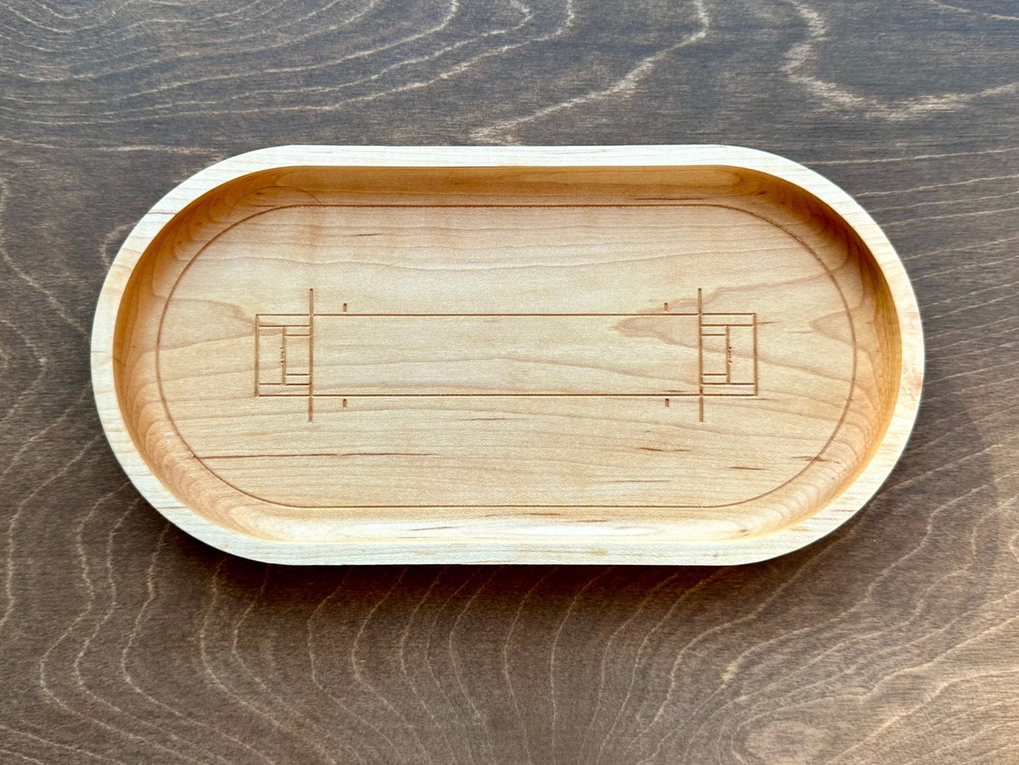 Cricket Pitch Shape Hardwood Catchall Tray | Trivet | Serving Board | Charcuterie | Own Logo | Maple | Cherry | Walnut | Custom | Personalized | Cricket Field