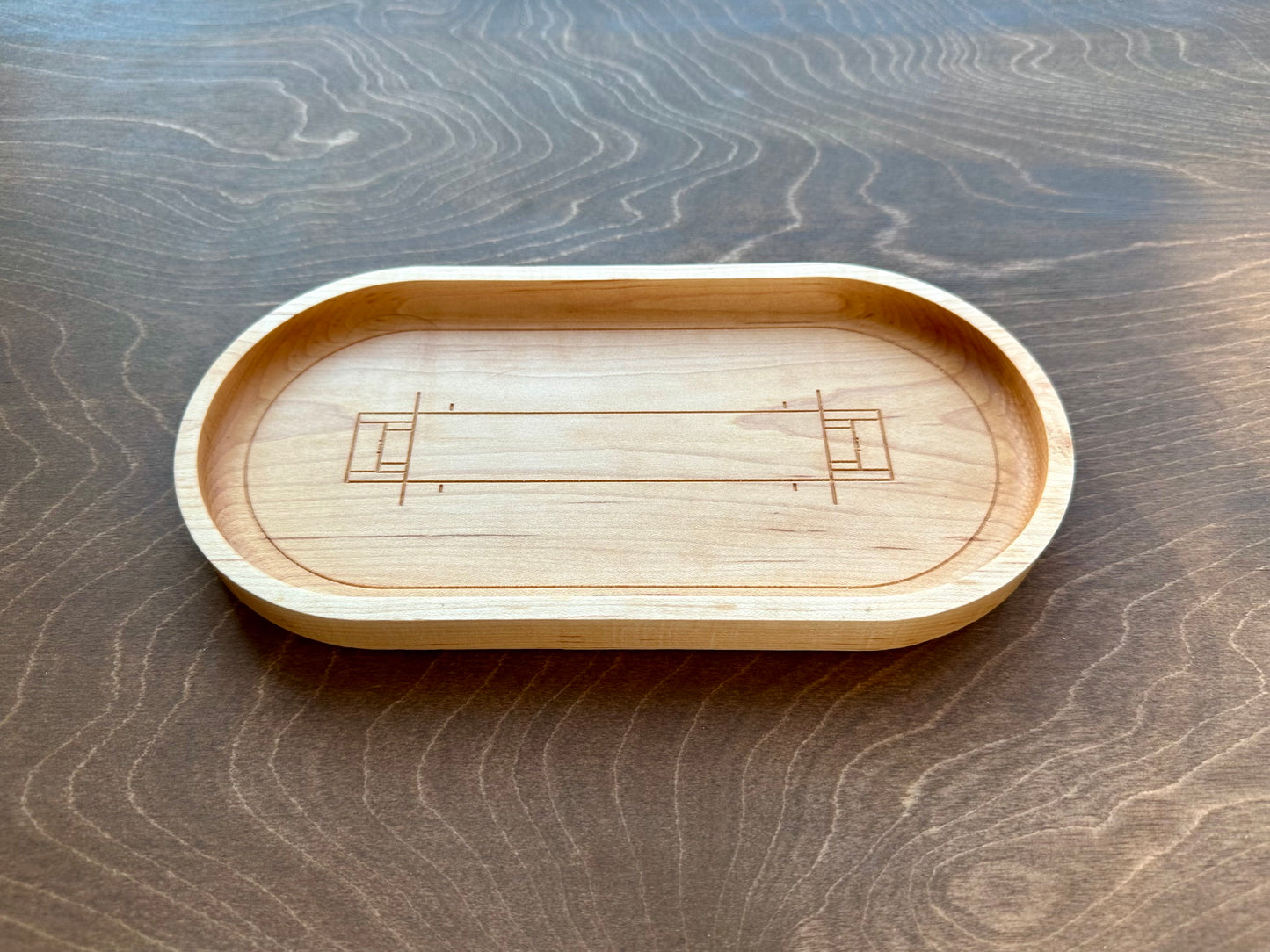 Cricket Pitch Shape Hardwood Catchall Tray | Trivet | Serving Board | Charcuterie | Own Logo | Maple | Cherry | Walnut | Custom | Personalized | Cricket Field