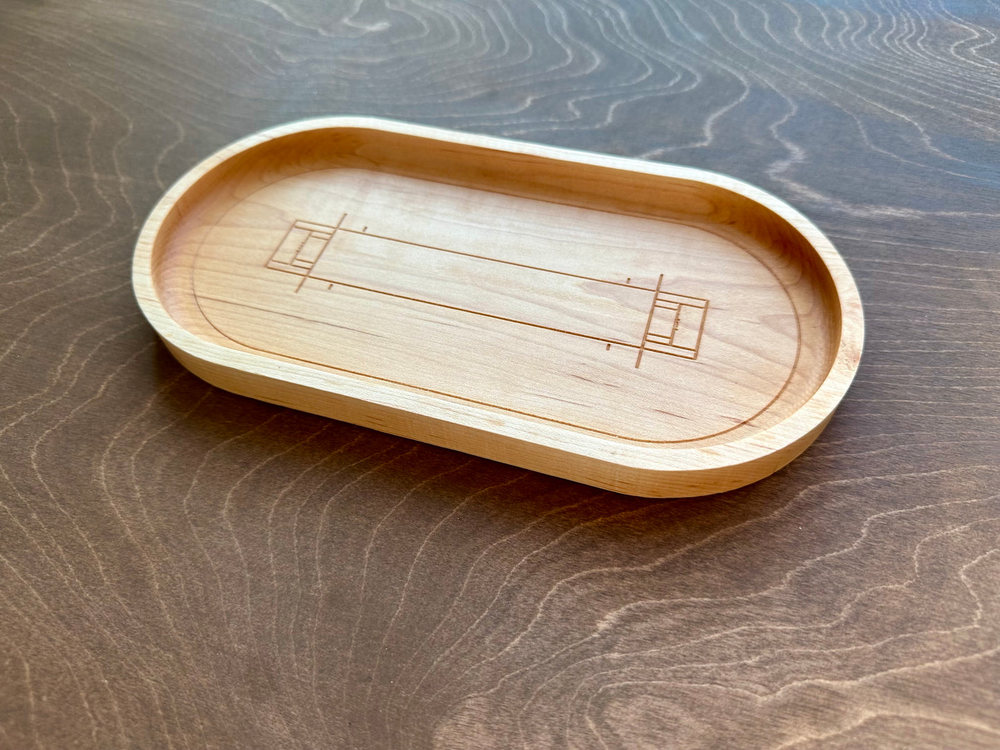 Cricket Pitch Shape Hardwood Catchall Tray | Trivet | Serving Board | Charcuterie | Own Logo | Maple | Cherry | Walnut | Custom | Personalized | Cricket Field