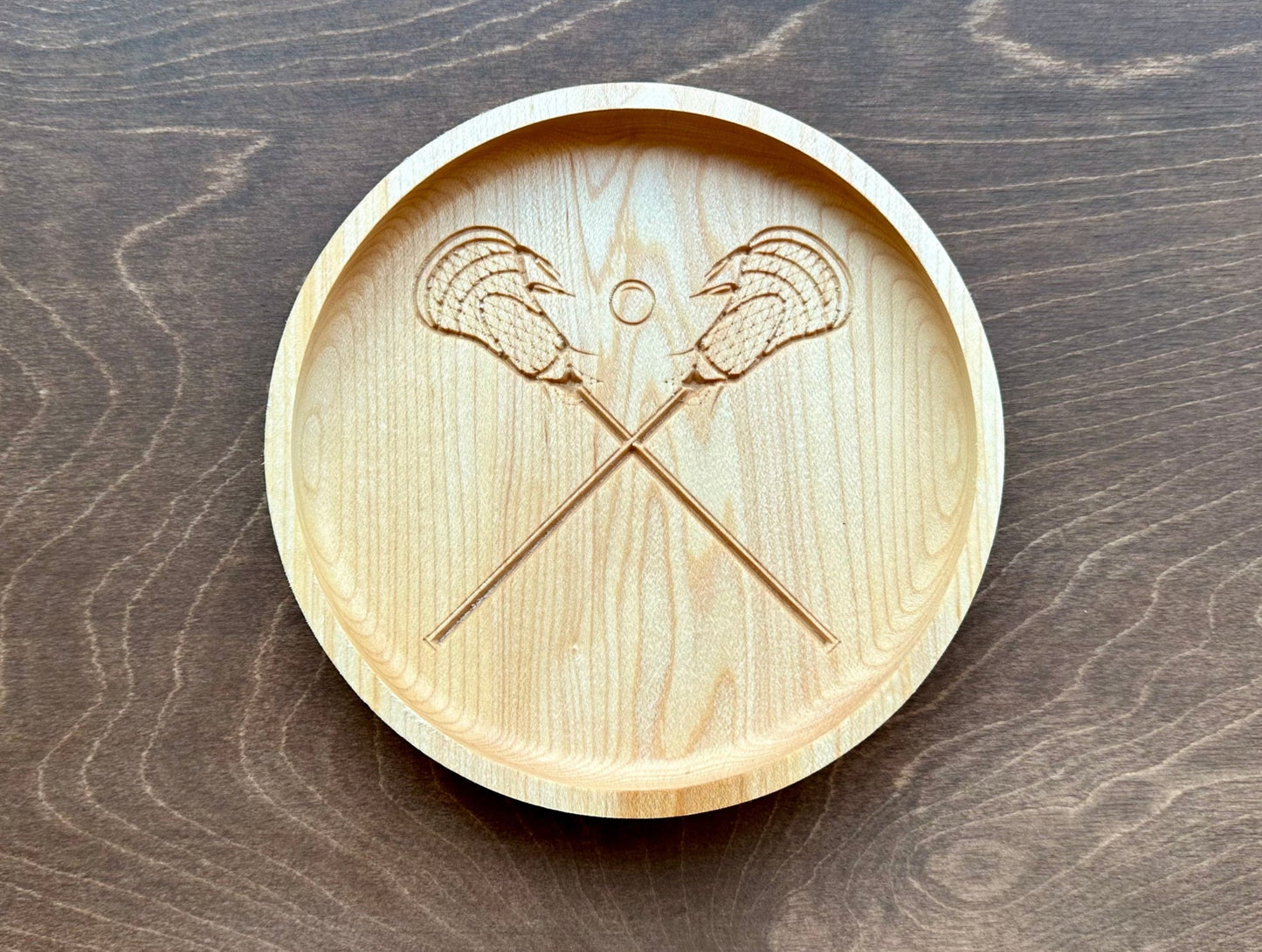 Lacrosse Sticks and Ball Hardwood Catchall Tray | Trivet | Personalized | Serving Tray | Maple | Cherry | Walnut