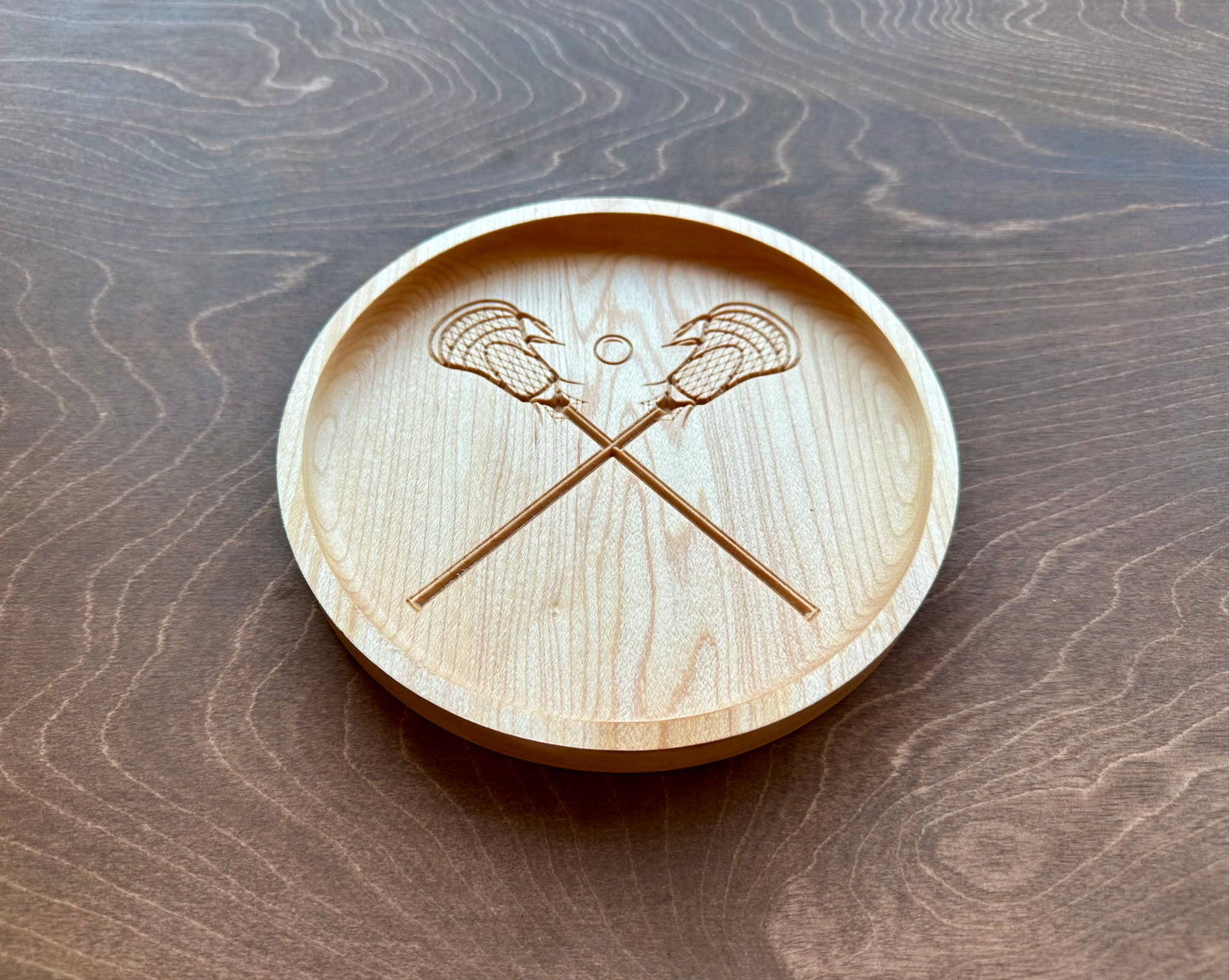 Lacrosse Sticks and Ball Hardwood Catchall Tray | Trivet | Personalized | Serving Tray | Maple | Cherry | Walnut