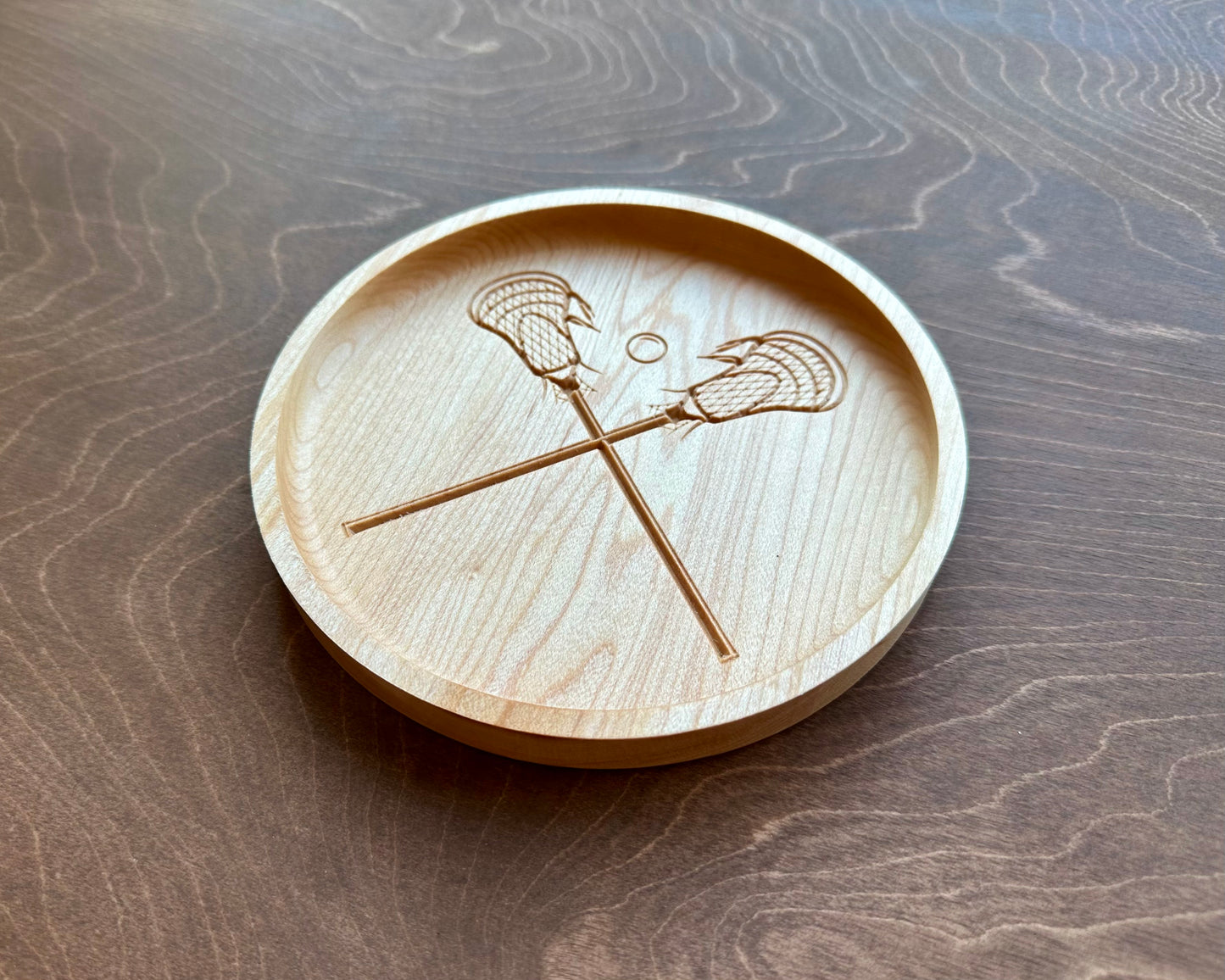 Lacrosse Sticks and Ball Hardwood Catchall Tray | Trivet | Personalized | Serving Tray | Maple | Cherry | Walnut