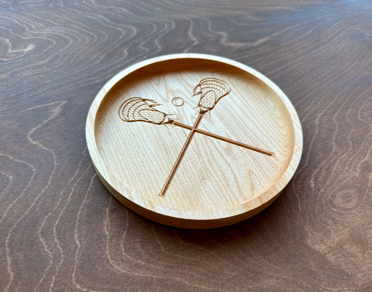 Lacrosse Sticks and Ball Hardwood Catchall Tray | Trivet | Personalized | Serving Tray | Maple | Cherry | Walnut
