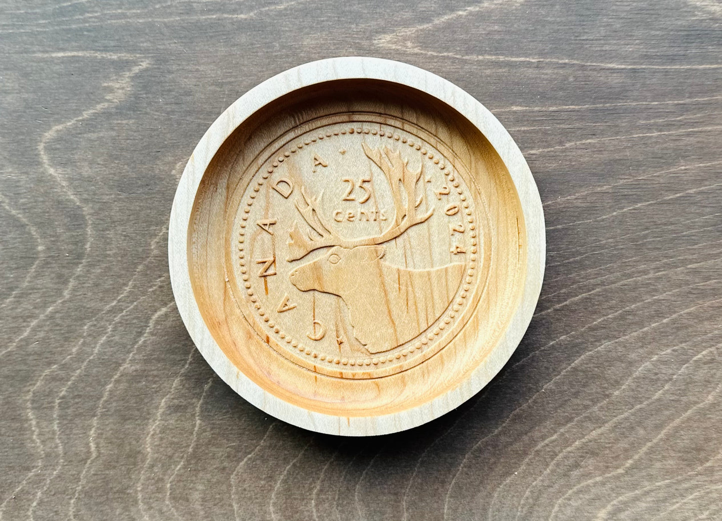 Wooden Canadian Quarter Coin Catchall Tray | Change | Gift | Souvenir | Keepsake | Money | Maple | Cherry | Walnut | 25 cent | Dollar