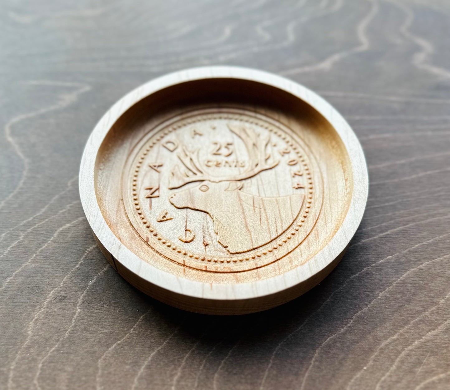 Wooden Canadian Quarter Coin Catchall Tray | Change | Gift | Souvenir | Keepsake | Money | Maple | Cherry | Walnut | 25 cent | Dollar