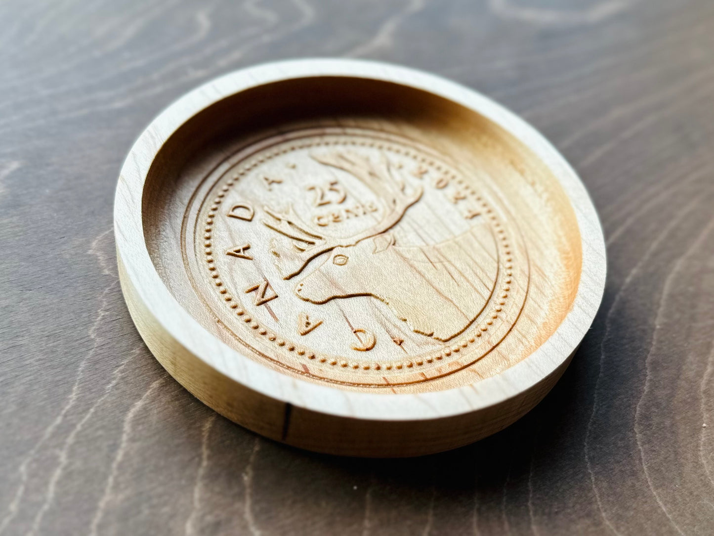 Wooden Canadian Quarter Coin Catchall Tray | Change | Gift | Souvenir | Keepsake | Money | Maple | Cherry | Walnut | 25 cent | Dollar