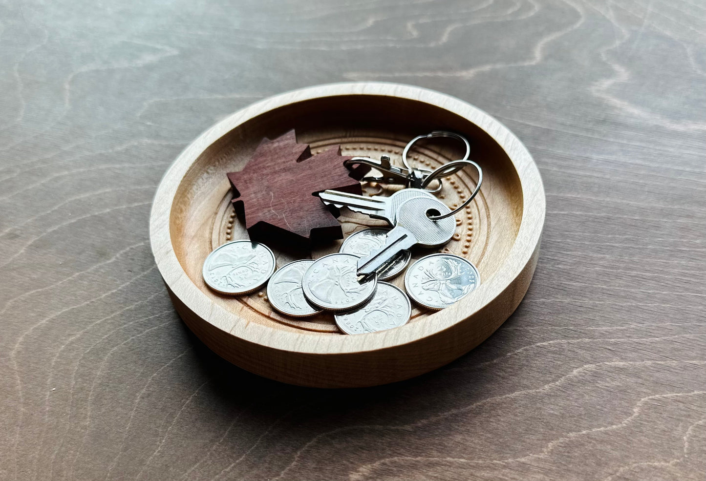 Wooden Canadian Quarter Coin Catchall Tray | Change | Gift | Souvenir | Keepsake | Money | Maple | Cherry | Walnut | 25 cent | Dollar