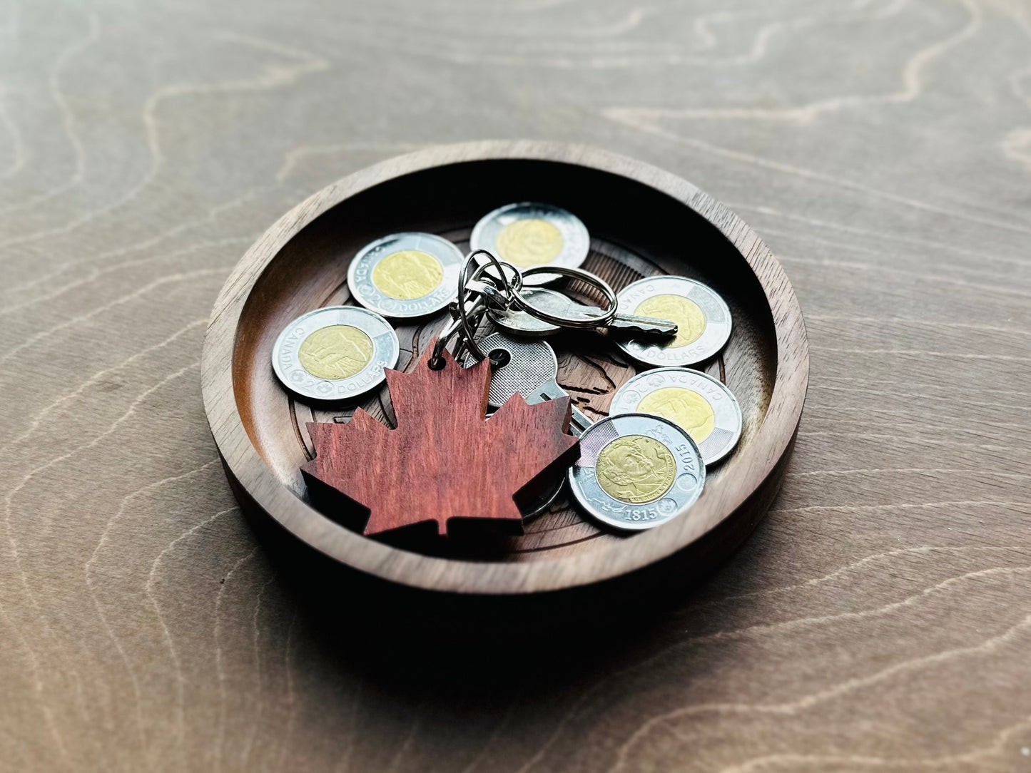 Wooden Canadian Toonie Coin Catchall Tray | Change | Gift | Souvenir | Keepsake | Money | Maple | Cherry | Walnut | Two Dollars | Bear