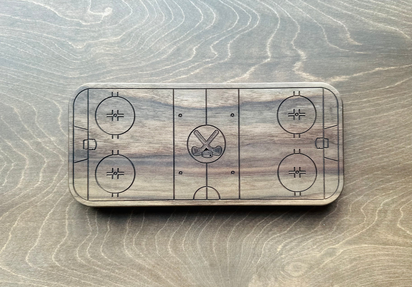 Hockey Rink Shape Hardwood Trivet | Catchall Tray | Serving Board | Charcuterie | Own Logo | Maple | Cherry | Walnut | Custom | Personalized