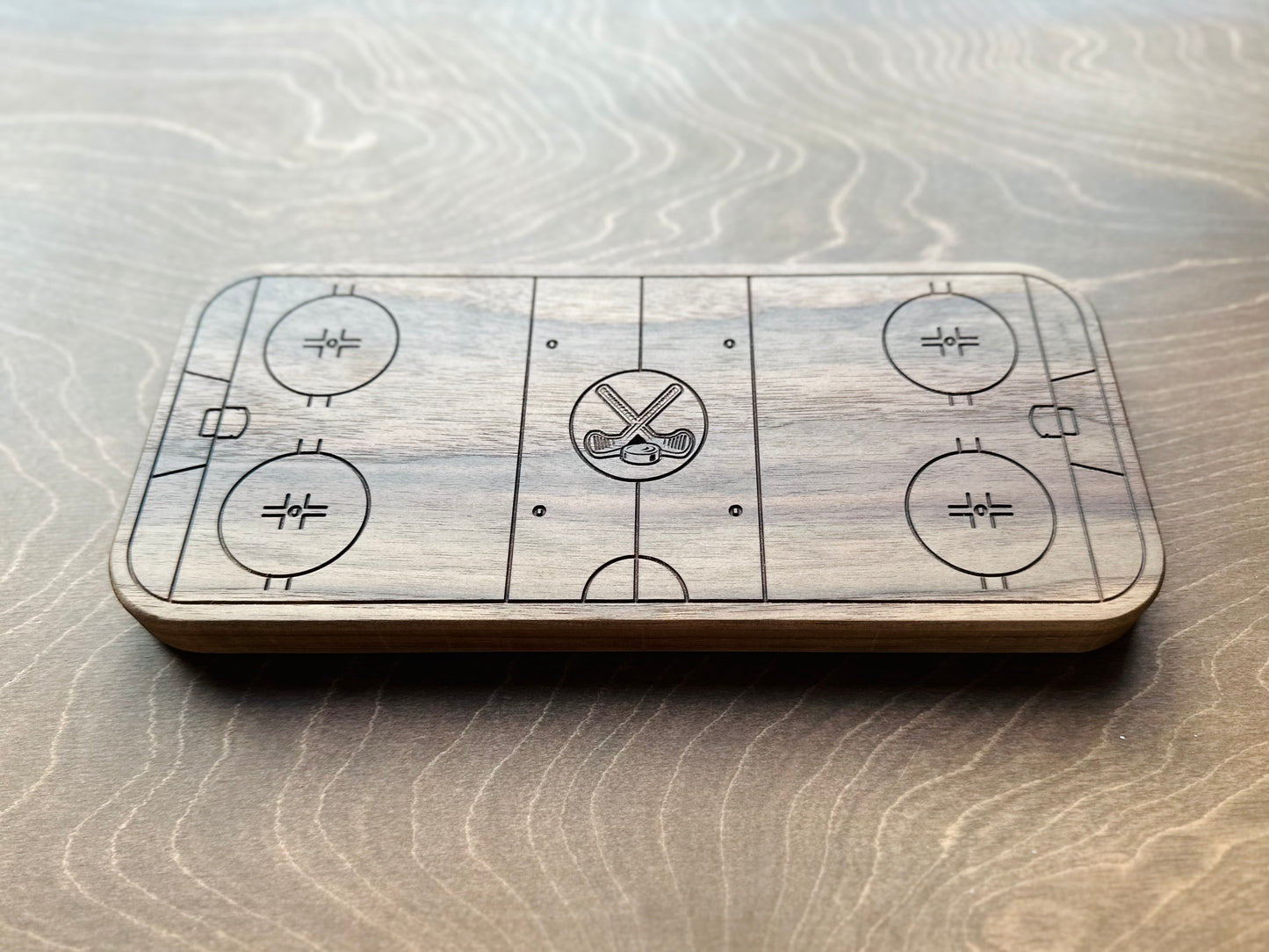 Hockey Rink Shape Hardwood Trivet | Catchall Tray | Serving Board | Charcuterie | Own Logo | Maple | Cherry | Walnut | Custom | Personalized