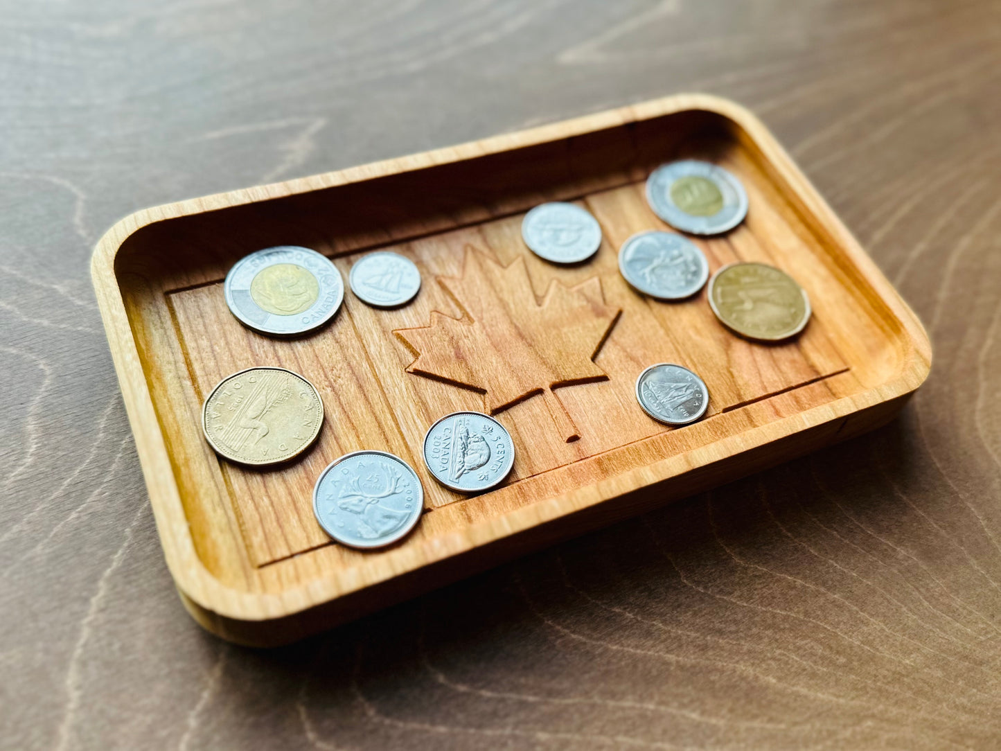 Canada Flag Hardwood Catchall Tray | Maple | Cherry | Walnut | Wooden | Valet | Desk | Organizer | Storage | Coin | Keys | Jewelry