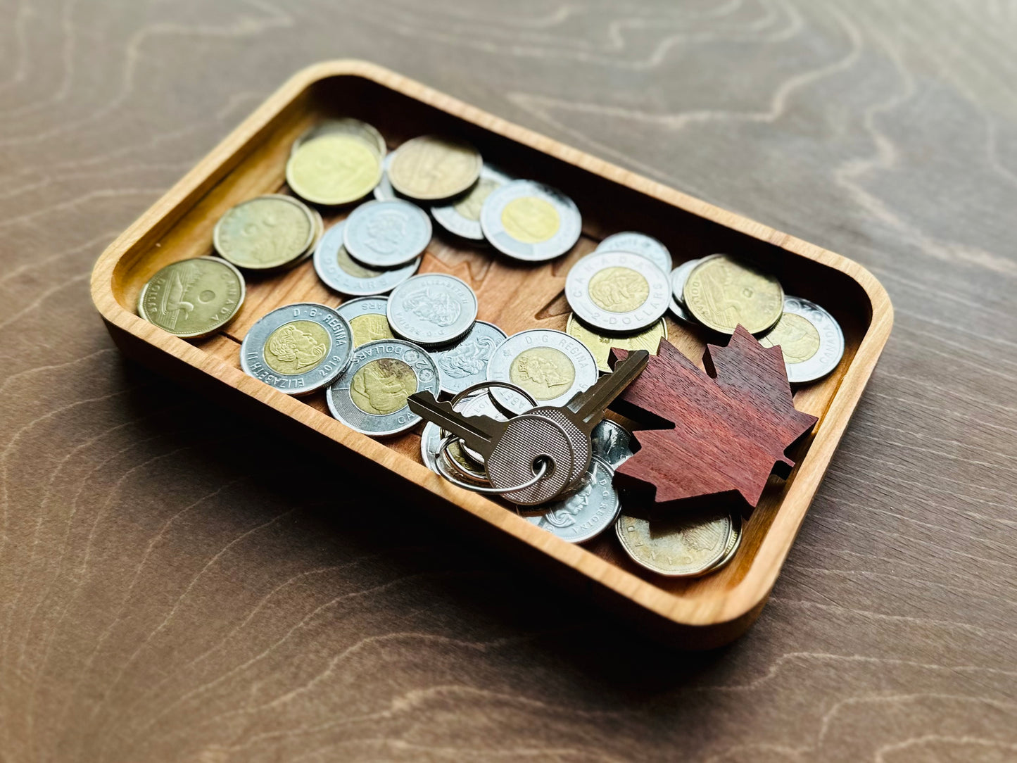 Canada Flag Hardwood Catchall Tray | Maple | Cherry | Walnut | Wooden | Valet | Desk | Organizer | Storage | Coin | Keys | Jewelry