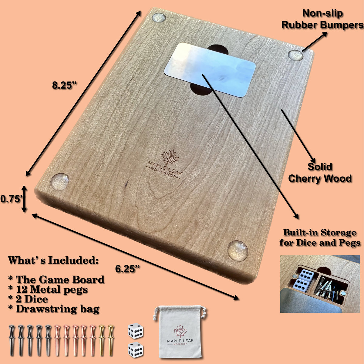 Jeu de société de baseball avec dés | Pliable | Format voyage | Rangement intégré | Jeu de dés | Piquets métalliques | Personnalisé | Votre logo | Bois dur de qualité supérieure