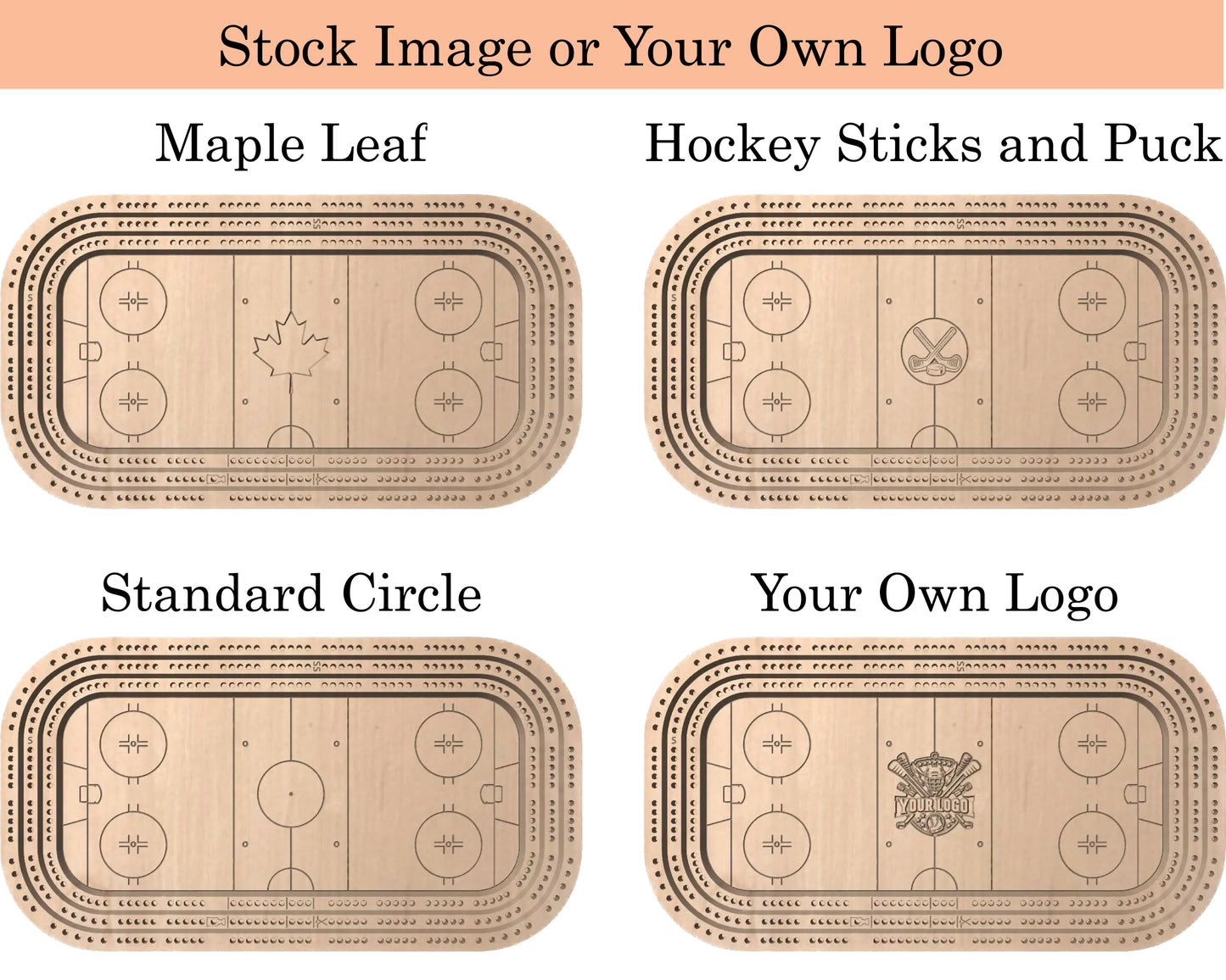 Planche de cribbage pour patinoire | Piquets métalliques | Personnalisé | Logo personnalisé | Bois dur de qualité supérieure | Feuille d'érable | Bâtons et rondelle de hockey