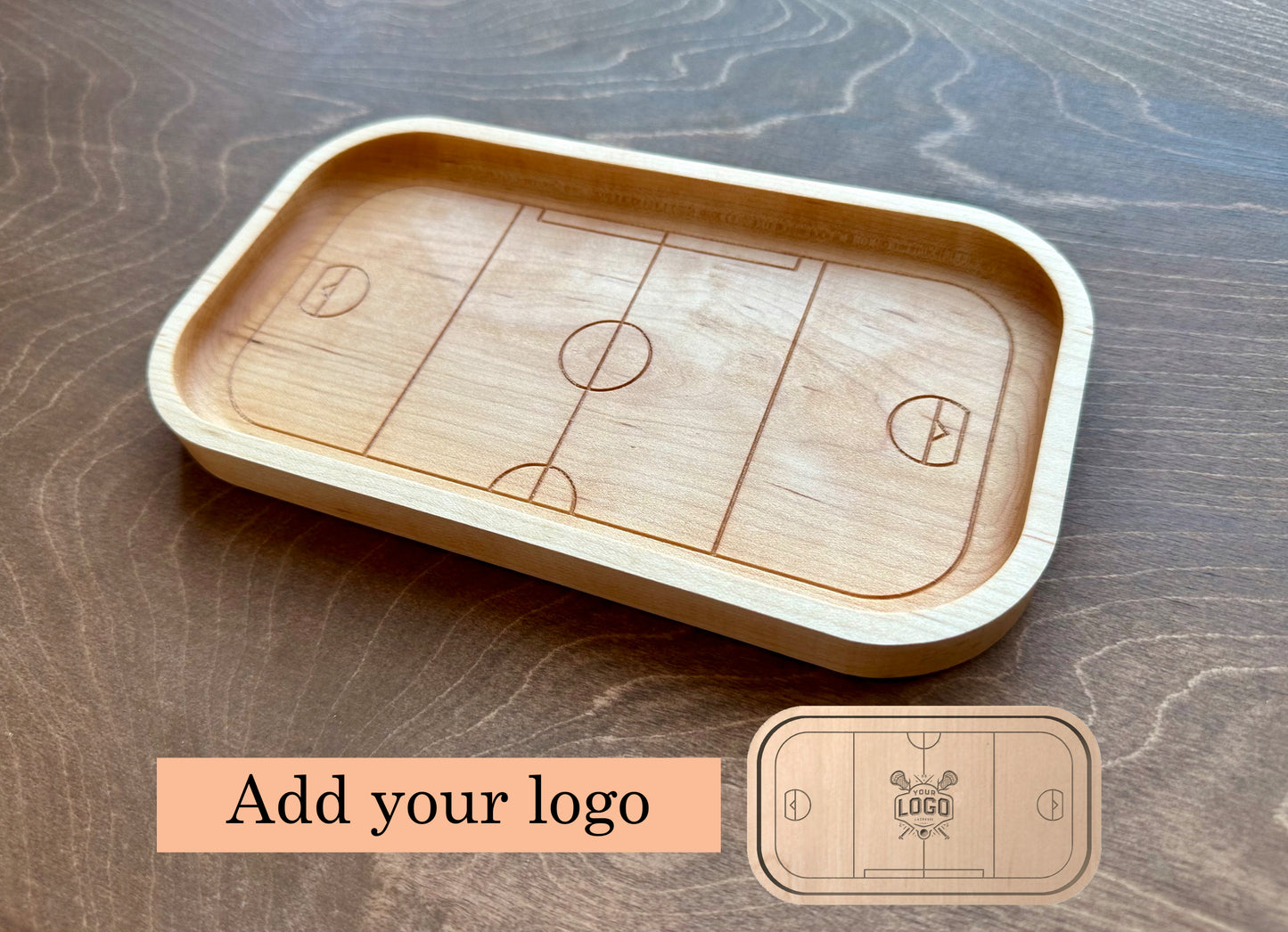 Box Lacrosse Field Shape Hardwood Catchall Tray | Trivet | Serving Board | Charcuterie | Personalized | Maple | Cherry | Walnut | Logo