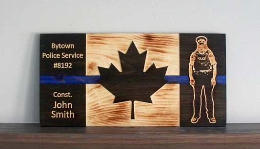 Personalized Police Officer Blue Thin Line Wooden Canada Flag | First Responder | Wall Art | Gift | Custom | Home Decor