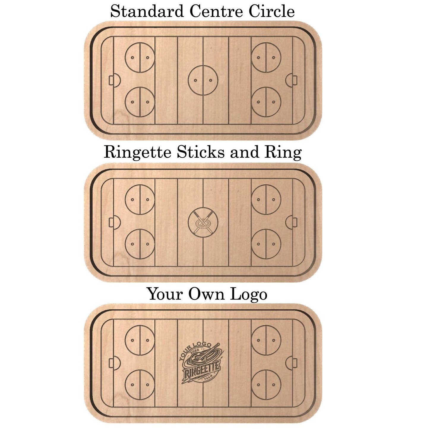 Ringette Rink Shape Hardwood Catchall Tray | Trivet | Serving Board | Charcuterie | Own Logo | Maple | Cherry | Walnut | Custom | Personalized