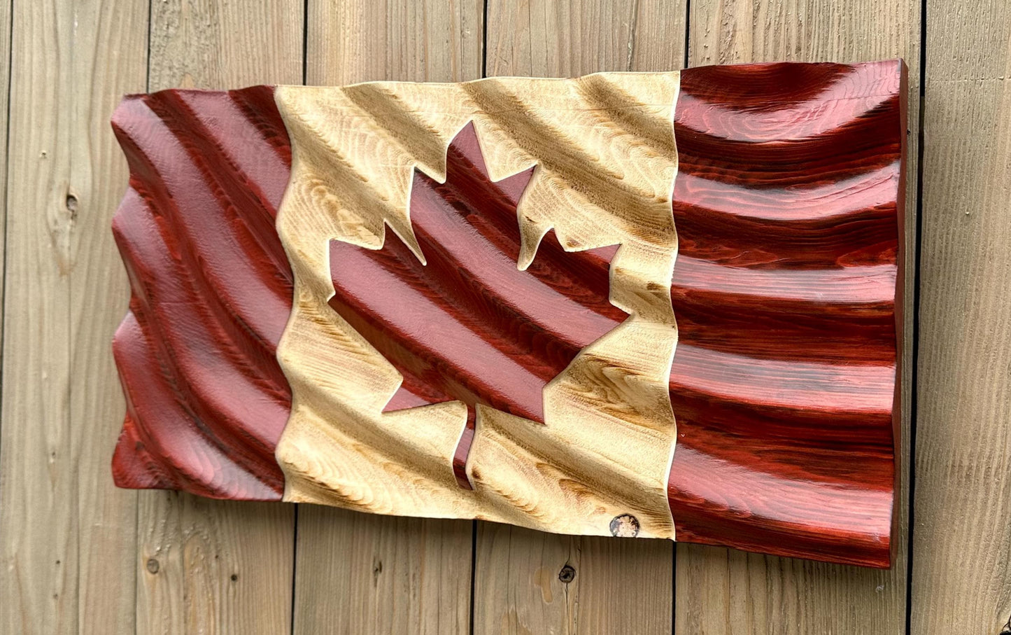 Wavy Wooden Canada Flag | Red & Natural | 22.5 " x 11.25" | Wave Style 1 | Ready to Ship