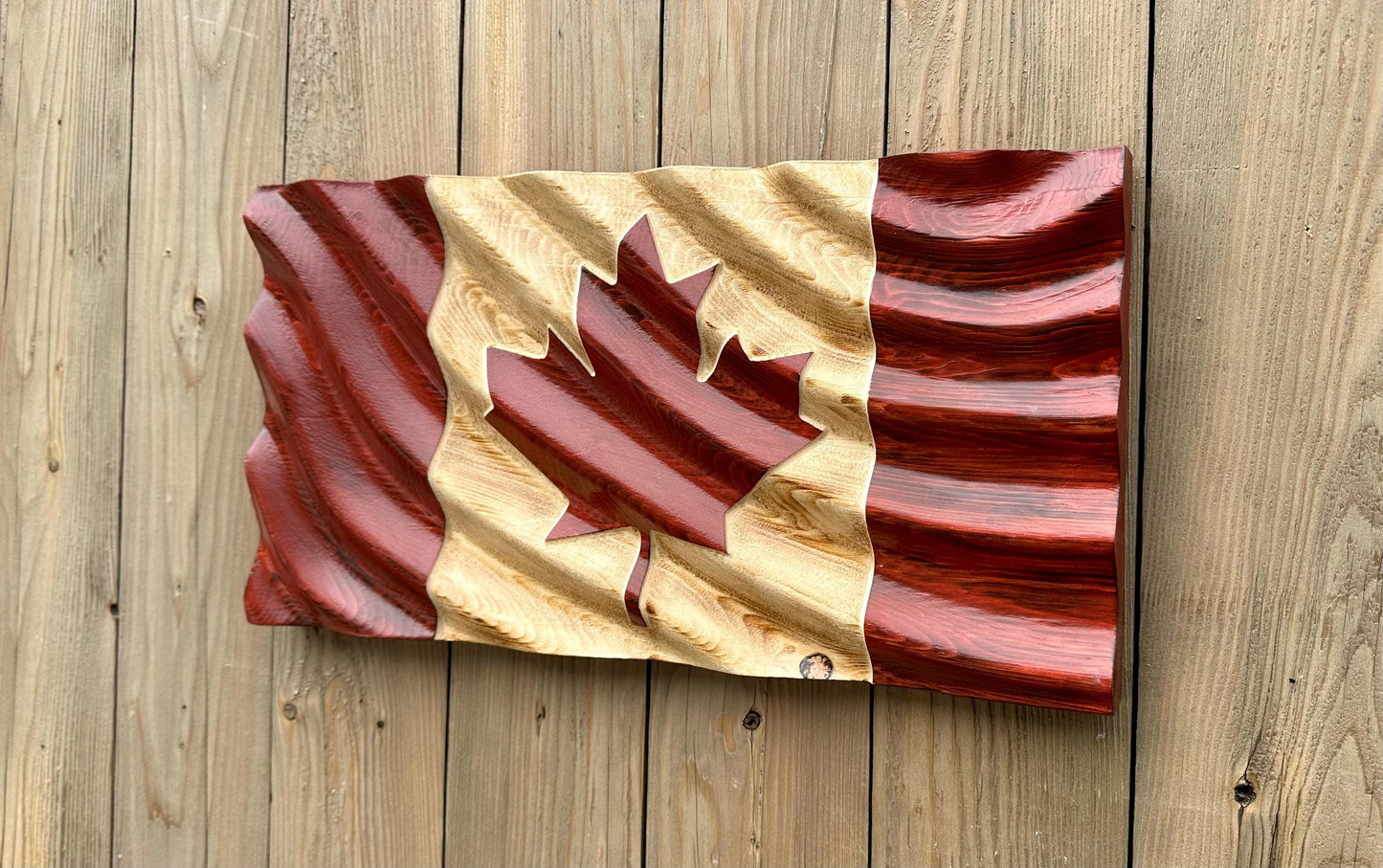 Wavy Wooden Canada Flag | Red & Natural | 22.5 " x 11.25" | Wave Style 1 | Ready to Ship