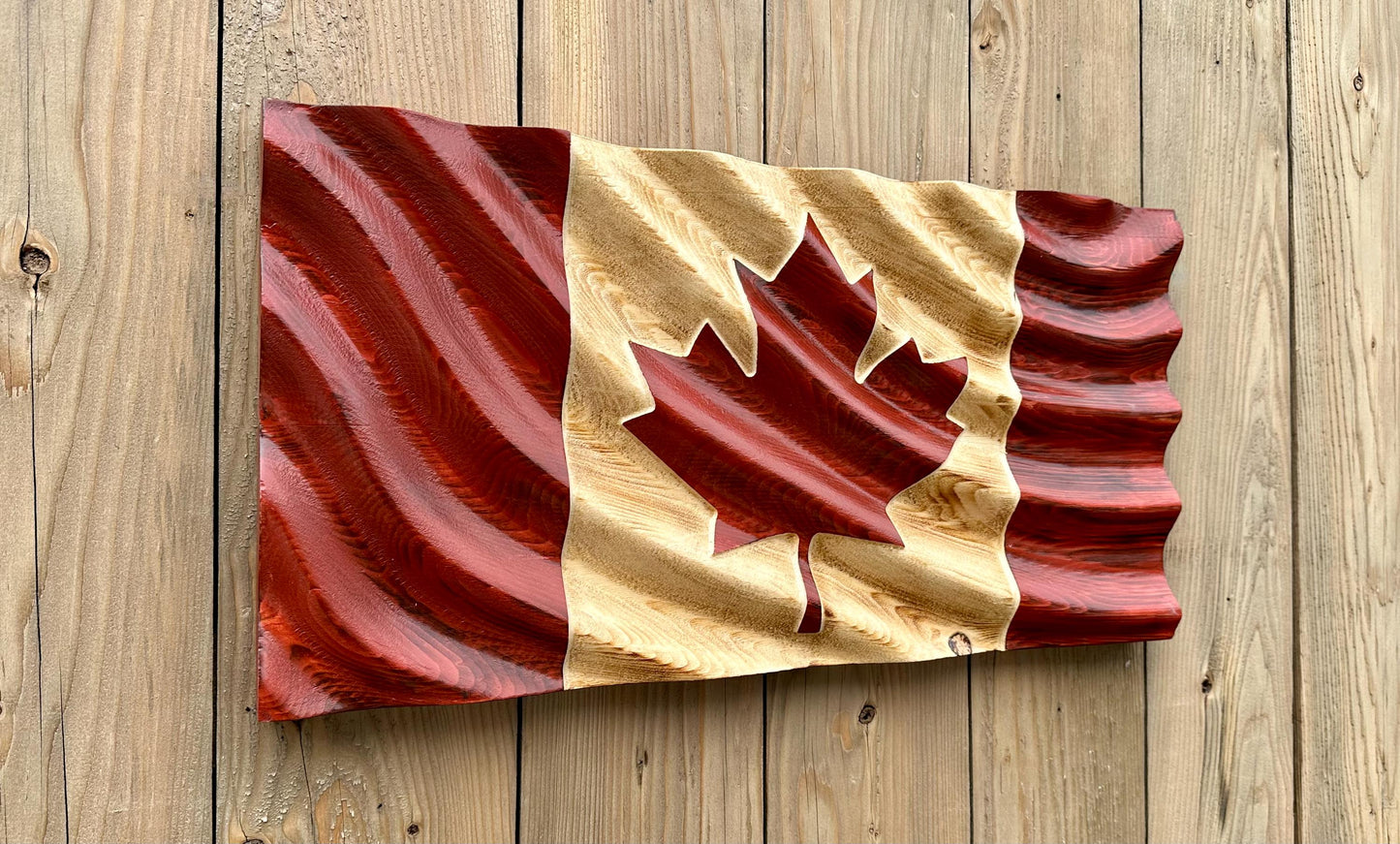 Wavy Wooden Canada Flag | Red & Natural | 22.5 " x 11.25" | Wave Style 1 | Ready to Ship